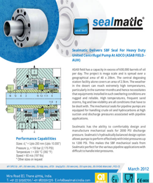 Sealmatic Delivers SBF Seal For Heavy Duty United Centrifugal Pump At ADCO (ASAB FIELD - AUH)